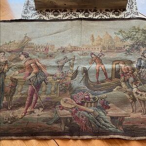 37” x 19” Vintage Tapestry with Pastoral Scene